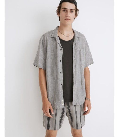 Madewell Men’s Linen Easy Short Sleeve Shirt MD342 Black white Gingham Print M - Picture 1 of 7